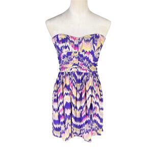 Parker Colorful Ikat Strapless Sweetheart Neckline Silk Mini Babydoll Dress
